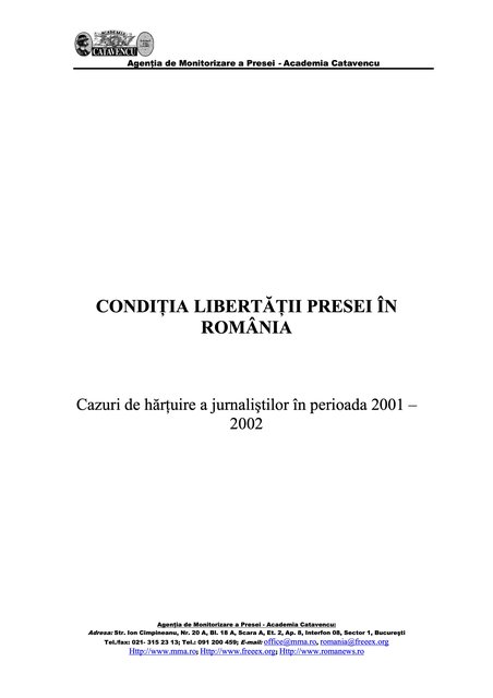 Conditia libertatii presei 2001 - 2002